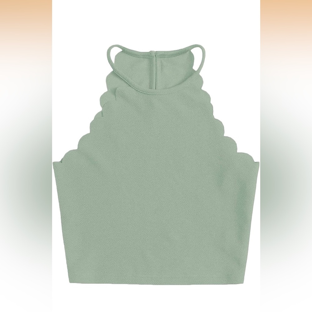 Scalloped Edge Halter Top - bluish green nwot - Picture 2 of 6